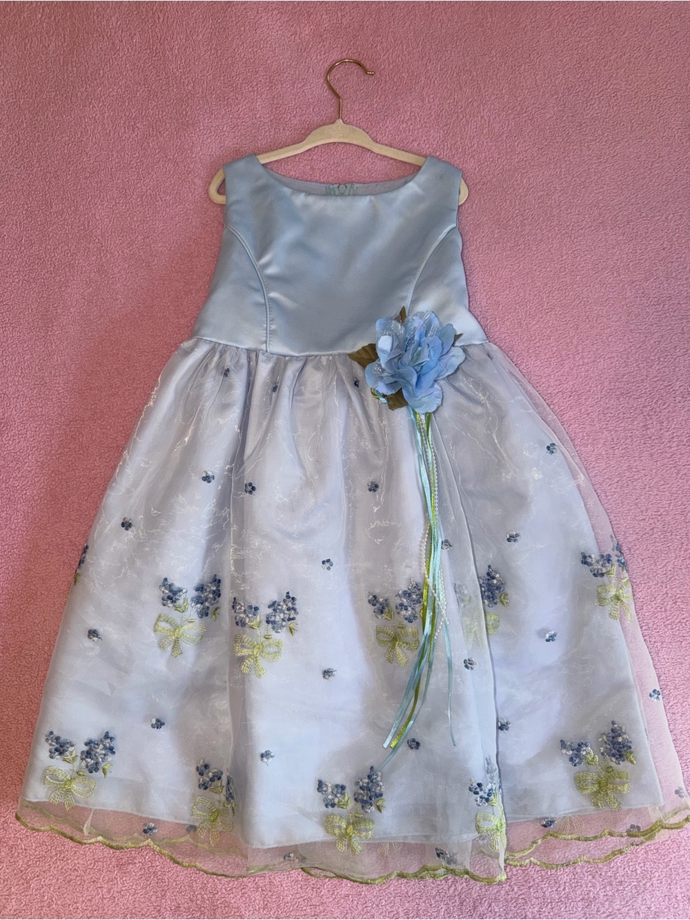 Light Blue Floral Embroidered Girls' Formal Dress